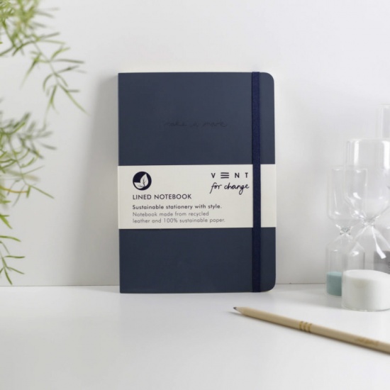 Recycled Leather A5 Lined Notebook  Navy